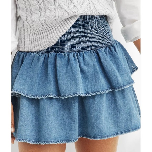 Aerie Frills N Thrills Denim Skirt Tiered Ruffles Size Medium American Eagle - Picture 10 of 10